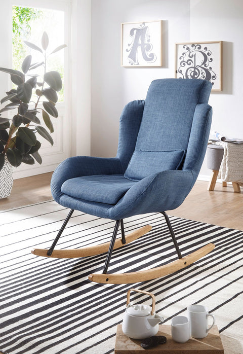 Rootz RocChair Blue Design Relaxfauteuil 75 x 110 x 88,5 cm - Fauteuil stof - hout - Schommelfauteuil met frame - Gestoffeerde Relaxfauteuil RocChair - Moderne rocchair - Hochlehner