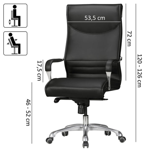 Rootz Office Chair Cover - Black Faux Leather - Desk Chair - Executive Chair - Height Adjustable Swivel Chair - X-XL (120kg)