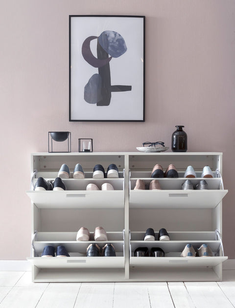 Rootz Modern Shoe Cabinet - White Shoe Rack with 4 Compartments - Design Shoe Storage - Shoe Cupboard with Shelf - High Corridor Chest - 120x81x24cm