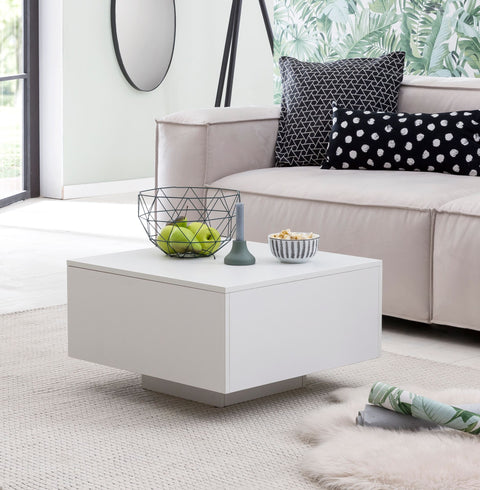 Rootz Holz-Couchtisch – Moderner Couchtisch – Weißer quadratischer Beistelltisch – Design-Loungetisch – Wohnzimmer-Couchtisch – 60 x 60 x 35,5 cm
