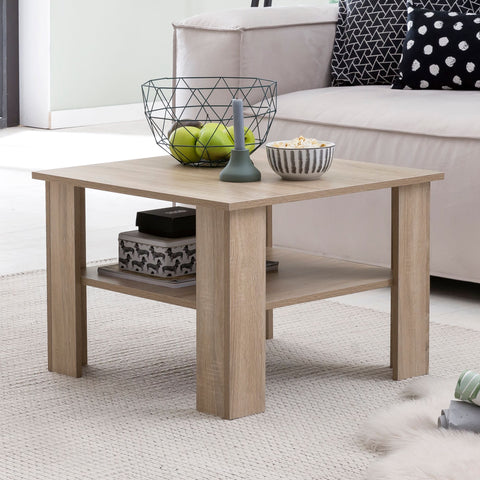 Rootz Coffee Table - Sonoma Oak - Design Wooden Table with Shelf - Lounge Table with Storage - Living Room Coffee Table - 60x42x60cm