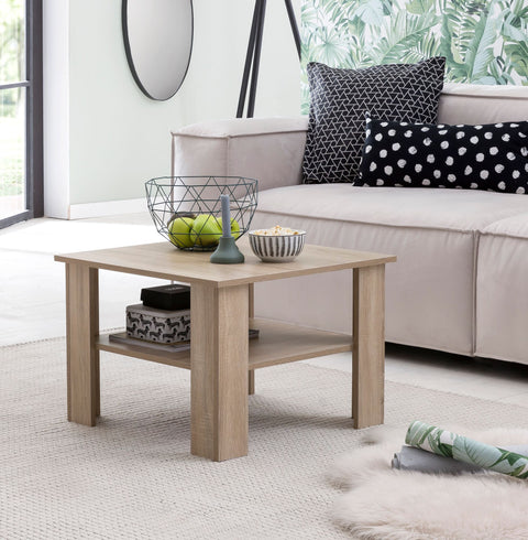 Rootz Coffee Table - Sonoma Oak - Design Wooden Table with Shelf - Lounge Table with Storage - Living Room Coffee Table - 60x42x60cm