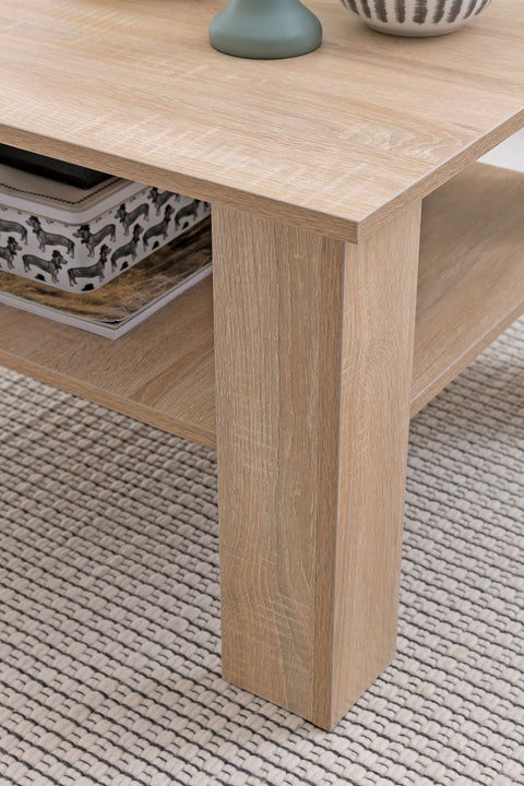 Rootz Salontafel - Sonoma Eiken - Design Houten Tafel met Plank - Loungetafel met Opbergruimte - Woonkamer Salontafel - 60x42x60cm 