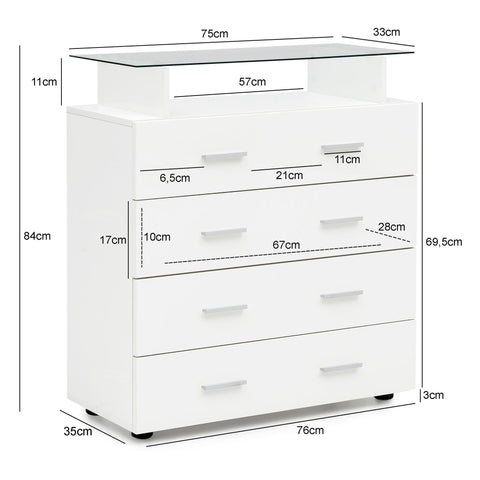 Rootz Chest of Drawers - Sideboard - Hallway Cabinet - Storage Cabinet - Cabinet with Drawers - White - 3 Drawers