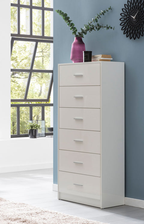 Rootz Sideboard - High Glossy Design - Modern Wood Sideboard - Narrow Dining Room Drawer Chest - White - 60x130x30cm