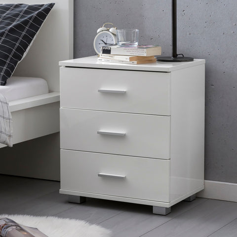 Rootz Bedside table - chest of drawers - 3 drawers - side table - storage space - white - high gloss - processed wood - 45 x 34 x 53 cm