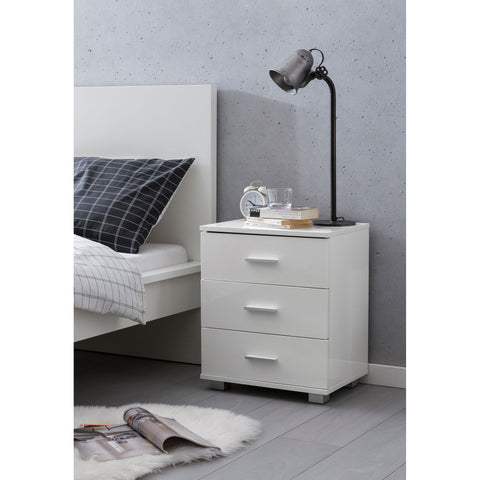 Rootz Bedside table - chest of drawers - 3 drawers - side table - storage space - white - high gloss - processed wood - 45 x 34 x 53 cm