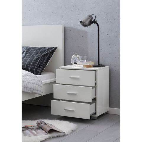 Rootz Bedside table - chest of drawers - 3 drawers - side table - storage space - white - high gloss - processed wood - 45 x 34 x 53 cm