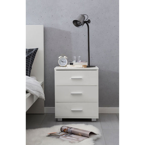 Rootz Bedside table - chest of drawers - 3 drawers - side table - storage space - white - high gloss - processed wood - 45 x 34 x 53 cm