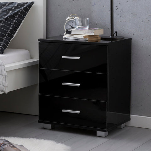 Rootz Night Console - High Gloss Design - Modern Bedside Table with Storage - Small Bedroom Chest of Drawers - Black - 45x54x34cm