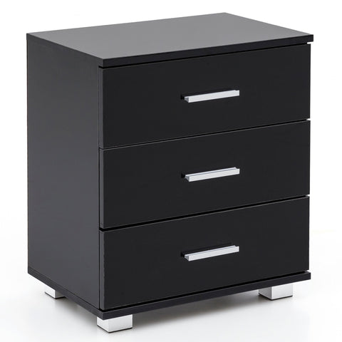 Rootz Night Console - High Gloss Design - Modern Bedside Table with Storage - Small Bedroom Chest of Drawers - Black - 45x54x34cm