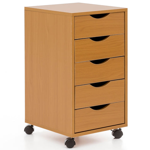 Rootz Roll Container - Sonoma - (MDF Wood) - 5-Drawer Contemporary Office Container - Stand Container with Castors - 33x68x38 cm