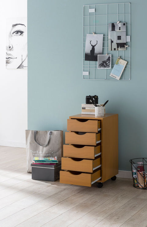 Rootz Roll Container - Sonoma - (MDF Wood) - 5-Drawer Contemporary Office Container - Stand Container with Castors - 33x68x38 cm