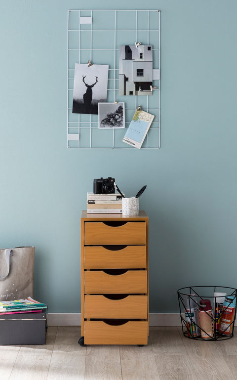 Rootz Roll Container - Sonoma - (MDF Wood) - 5-Drawer Contemporary Office Container - Stand Container with Castors - 33x68x38 cm