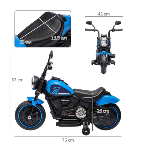 Rootz Electric Children's Motorcycle - Electric Children's Vehicle - Headlight - 3 Km/h - Plastic - Blue + Black - 76L x 42W x 57H cm