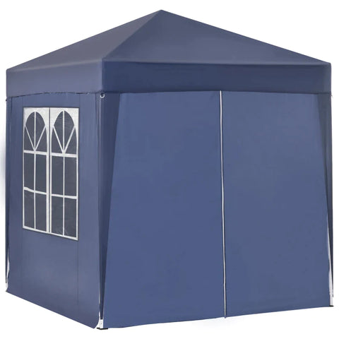 Rootz Folding Gazebo - Quick Assembly - 4 Side Walls - 2 Large Windows - Steel Frame - Blue - 2 x 2 x 2.4 m