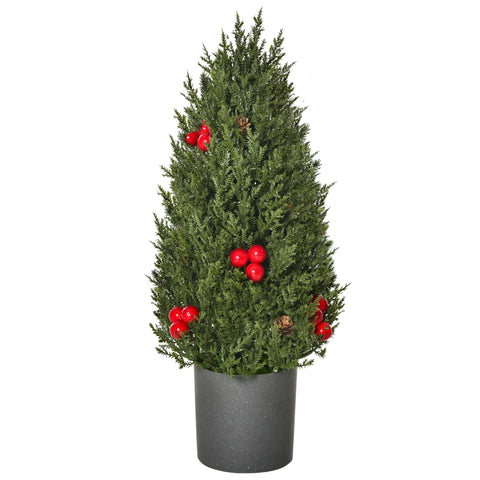 Rootz Christmas Tree - Mini Christmas Tree With Red Berries And Pine Cones - Including Planter - Multicolored - 27 cm x 27 cm x 47 cm