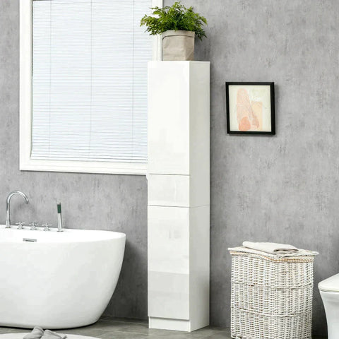Rootz Bathroom Cabinet - 5 Compartment - 1 Drawer - Removable Shelves - High Gloss - White - 30 x 28 x 170 cm