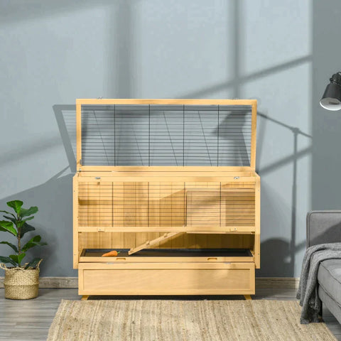 Rootz Dwergkonijnenhok - Knaagdierenhok - Knaagdierkooien - Dennenhout/Metaal - Geel - 120 x 50 x 82 cm