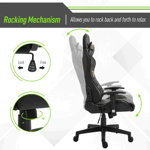 Rootz Gaming Chair - Massage Chair - Office Chair - Ergonomic Faux Leather - Foam - Black