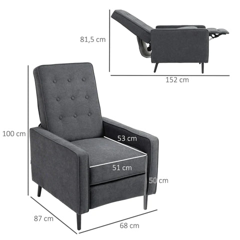 Rootz Relaxation Chair - Armchair - Lounge Chair - TV Chair - 145° Tiltable - Adjustable Backrest - Polyester - Grey - 68 x 87 x 100 cm