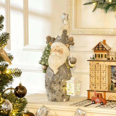 Rootz Christmas Decoration - Santa Claus - Fir Tree And Lantern - Warm LED Lighting - Battery Operated - Indoor And Outdoor - Magnesium Oxide - Multicolored - 29L x 16W x 55H cm