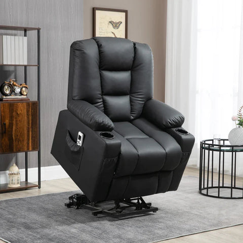 Rootz Massage Chair With Stand-up Aid - Riser Chair - Remote Control - Imitation Leather - Black - 90x98x102 cm
