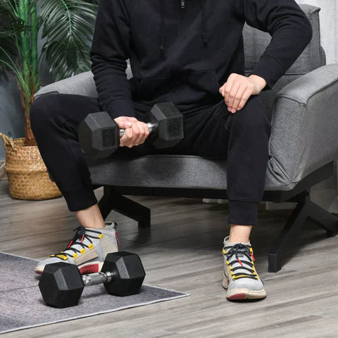 Rootz 2x10 kg Hexagonal Dumbbells - Rubber Dumbbell - Knurled Handle - Sports Hex Weights Sets - Weight Lifting Exercise - Home - Gym - Black