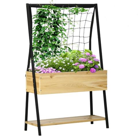 Rootz Raised Bed - Raised Bed In Industrial Design - With 1 Shelf - Fleece Lining - Weatherproof - 80 cm x 30 cm x 125 cm