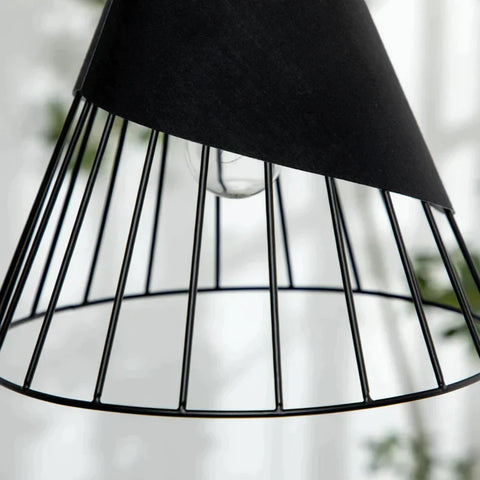 Rootz Hanging Lamp - Ceiling lamp - Hanging Light - Industrial Design - Metal/Rubber Wood/Terylene Cotton - Black/Natural - 24 cm x 24 cm x 28 cm