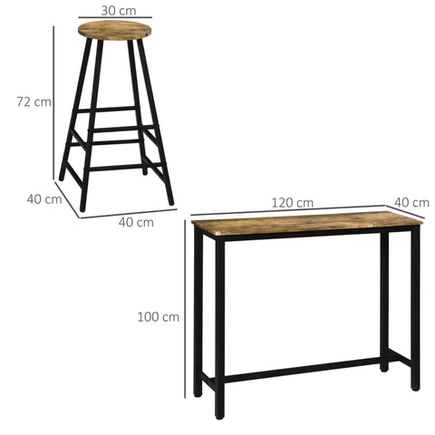 Rootz Bar Table Set - Bar Table - With Stools - Industrial Design - 1 Table - 2 Stools - MDF/Steel - Rustic Brown