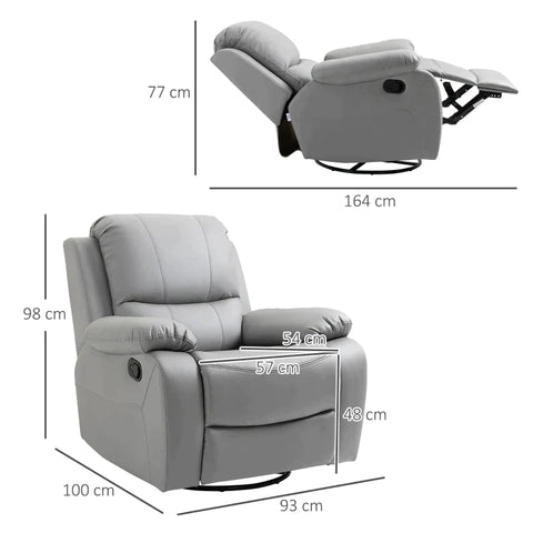Rootz Relax Chair - Relaxfauteuil - Kantelbare Rugleuning - Draaibare Recliner - Schommelfunctie - Met Voetensteun - Staal - Grijs - 93 x 100 x 98Hcm