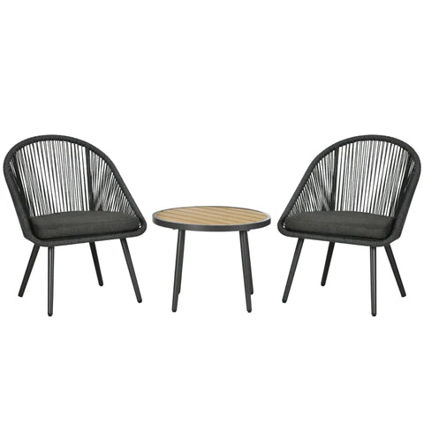 Rootz Bistro-Set – 1 Tisch, 2 Stühle – PE-Rattan – wetterbeständig – Dunkelgrau – 63 cm x 62 cm x 82 cm