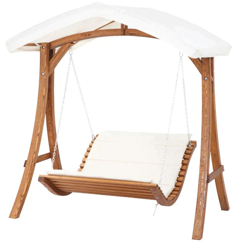 Rootz Swing Lounge - Hollywoodliege - Für 2 Personen - Gartenliege - Entspannungsliege - Doppelliege - Doppel-Sonnenliege - Mit Dach - Mit Sonnendach - Kiefernholz - Natur - 189,5 x 162 x 216 cm