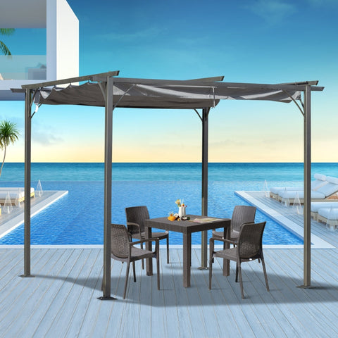 Rootz Pergola - Metal Pergola with Retractable Roof - Garden Gazebo - Metal Pergola Canopy - Outdoor Sun Shade Shelter for Party BBQ - Aluminum - Black + Grey - 3 x 3 m