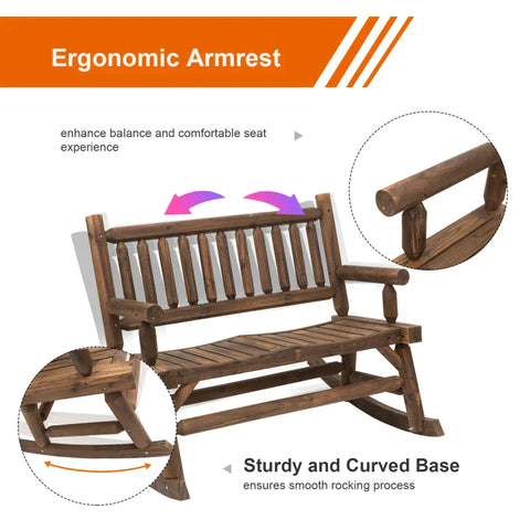 Rootz Rocking Chair - Rocking Bench - Garden Chair - 2-seat - Solid Wood - Dark Brown - L112 x B67 x H93 cm