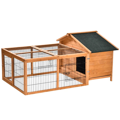 Rootz Small Animal Hutch - Wooden Rabbit Hutch - Rabbit Cage - Pet House - Openable Run & Roof Slide-out Tray - 58" x 37" x 27"