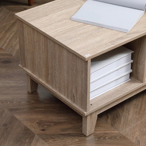 Rootz Couchtisch – Teetisch mit Schiebetüren – Wiener Weboptik mit offenen Schrankfächern – Wohnzimmer – Büro – Arbeitszimmer – Empfangszimmer – Natur – 120 cm x 50 cm x 42,5 cm