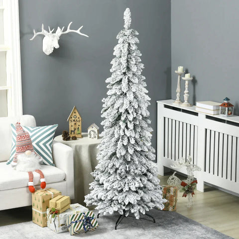 Rootz Artificial Christmas - Tree 1.80m - 523 Branches - Artificial Snow - Lifelike Appearance - Slim Shape - Plastic - Green - Ø74 x 180H cm