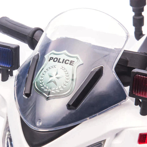 Rootz Children's Police Electric Motorcycle -  Police Motorcycle - Electric Car Stroller - Police Lights - Electric Quad - White/Black - 69 x 39 x 43 cm