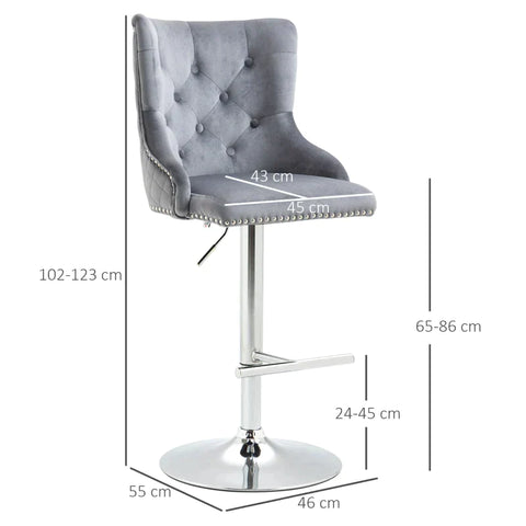 Rootz Barhocker – Hocker – 2er-Set – Barhocker – höhenverstellbar – drehbarer Sitz – Fußstütze – Stahl – Grau – 46 x 55 x 123 cm