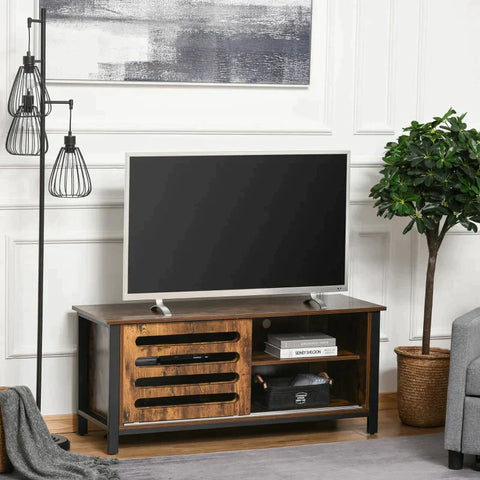Rootz TV Cabinet - TV Table - TV Lowboard - Chest Of Drawers For TVs Smaller Than 50" With 2 Doors - Shelf - Industrial Design - Living Room - Bedroom - Metal - Rustic Brown - 120 x 42 x 52 cm