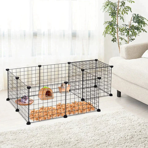 Rootz Animal Cage - Pet Playpen - Enclosure Run - Cage - Black - 106Lx73Wx36Hcm