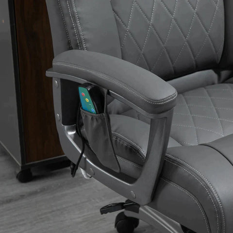 Rootz Office Chair - Massage Chair - 6-point Massage Swivel Chair - Ergonomic Chair - Adjustable In Faux Leather With Curved Headrest And Armrests - Grey - 70 x 76.5 x 114-124 cm