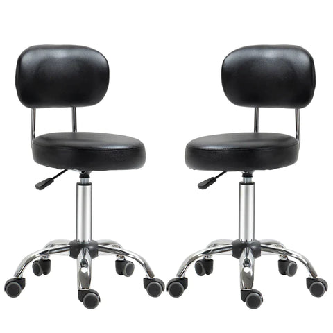 Rootz Saloon Stools - Set Of 2 Work Stools - Work Stools - Stools - With Backrest - Height-adjustable - Faux Leather/Foam/Steel - Black - 48 x 48 x 77-92 cm