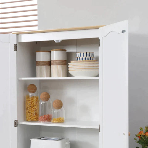 Rootz Kitchen Cabinet - Country Style - 2 Cabinets - 6 Shelves - MDF - Wood - White - 61 cm x 30.5 cm x 183 cm
