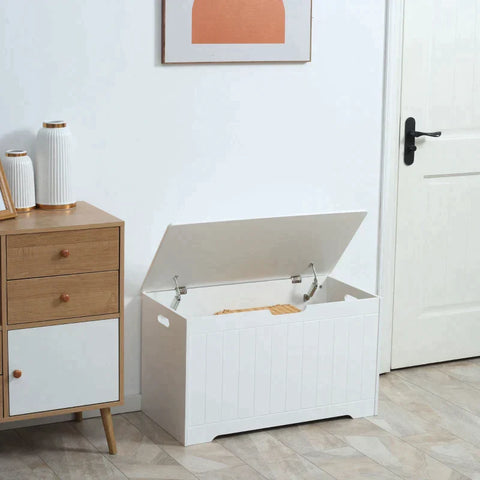 Rootz Bench - Chest Of Drawers - Bench With Storage Space - Hinged Lid - MDF Wood - White - 80 cm x 39.5 cm x 46 cm