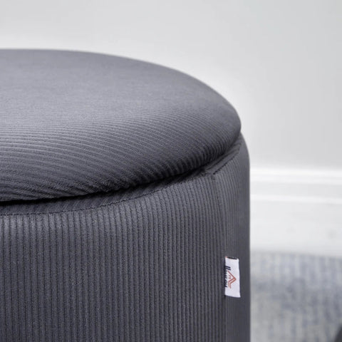 Rootz Stool Ottoman - Set Of Two - With Storage Space - Soft Padding - Cover In Corduroy Look - Grey - 40 x 40 x 41cm