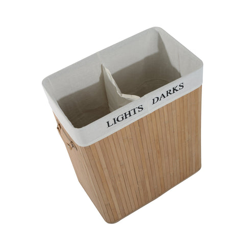 Rootz Wäschekorb – 100 l – Waschbecken – Wäscheaufbewahrung – Wäschetruhe – Bambus – Braun – Weiß – 52 x 32 x 63 cm