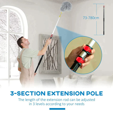 Rootz Duster Set - Three Attachments - Extendable Telescopic Rod - Polyester + Microfibre + Aluminium - Yellow + Grey - 4 x 4 x 180 cm